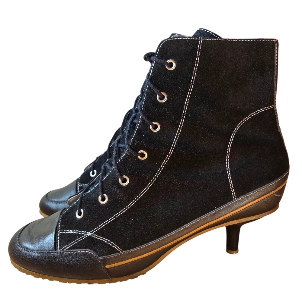 Zigi New York Kitten Low Heel Leather Lace-up Ankle Boho Casual Booties Size 10